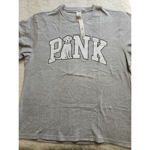 NWT Victoria Secret PINK 100% Cotton Gray Dog Graphic T-Shirt, MSRP $34.95, LG
